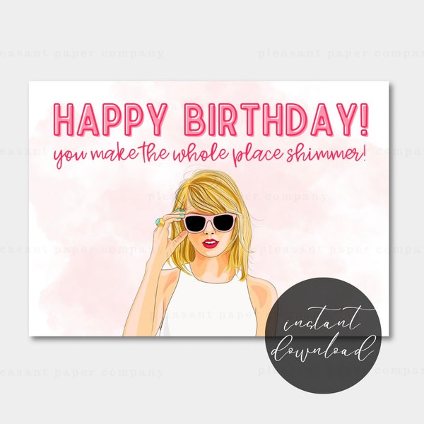 Printable Birthday Card, Girly Birthday Card, Swiftie Birthday Card, Eras Birthday Card, Taylor Swift Inspired Birthday Card, Instant