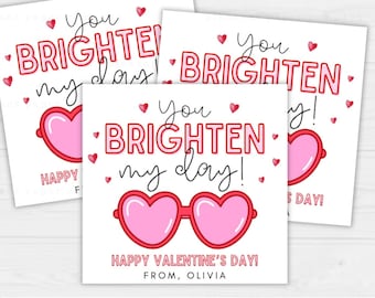 Printable Heart Sunglasses Valentine&#39;s Day Card, Personalized Heart Sunglasses Card, Classroom Valentine Printable, Kids Valentines Day Card