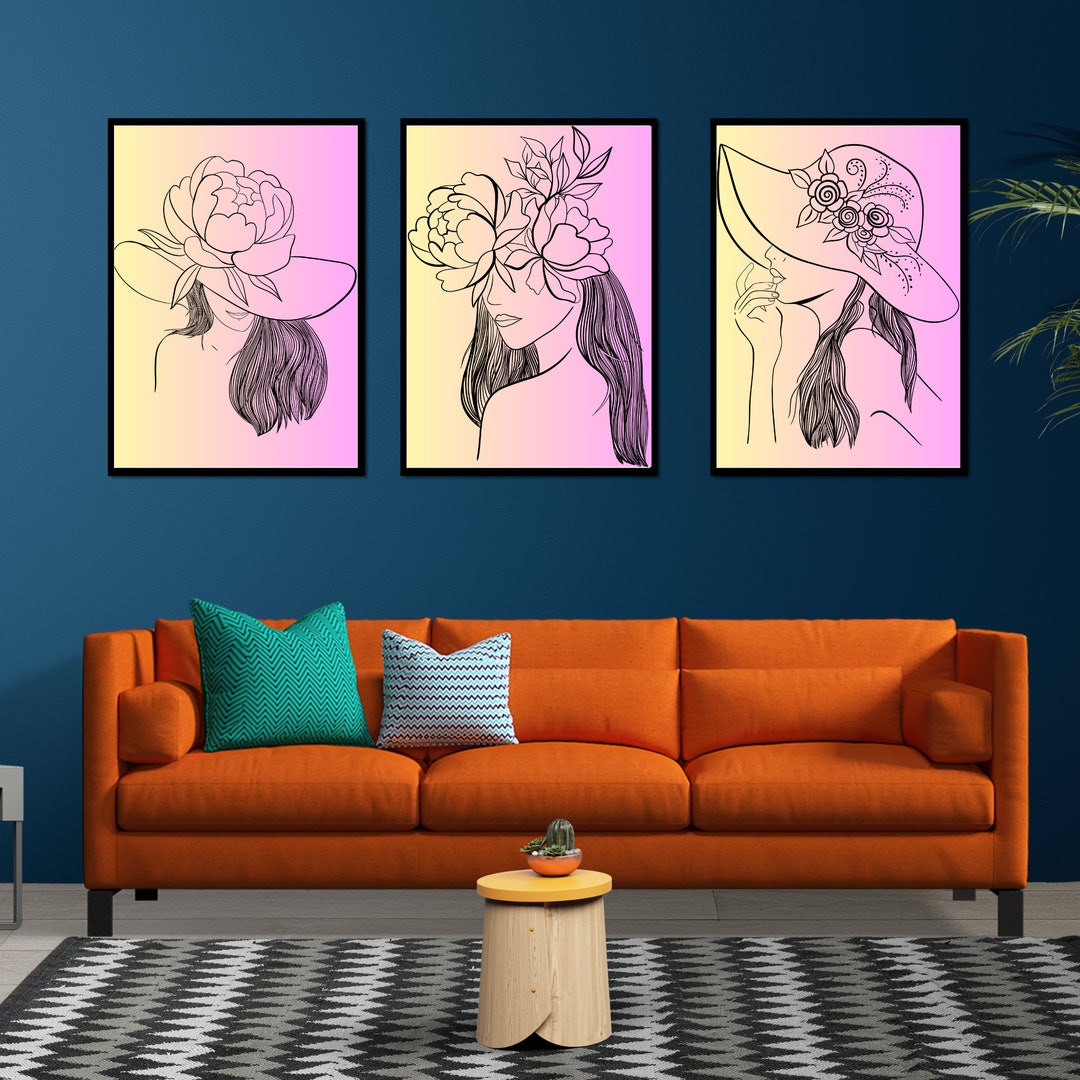 Line Art Set of 3 Prints Woman Line Art Set Minimalist Etsy