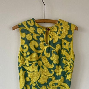 Vintage 1960s Yellow and Teal Patterned Shift Dress