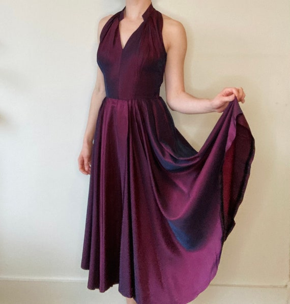 1950/60s Burgundy Halter Evening Gown - image 3