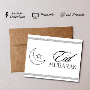 Printable Card - Eid Mubarak, Minimalist A2 Card, Instant Download, Ink-Saving Design, Print At Home, Aesthetic, 4.25x5.5