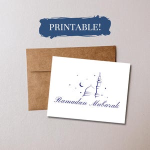Printable Card - Ramadan Mubarak, Minimalist A2 Card, Instant Download, Ink-Saving Design, Easy Print & Cut, Aesthetic, 4.25x5.5, Dark Blue