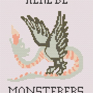 Here Be Monsters Dragon Cross Stitch Pattern