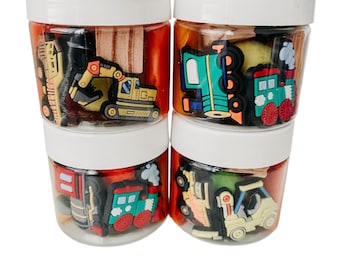 Trains Party Favor Playdough Jar, Construction  Playdough Jar, Trains and Construction Vehicles