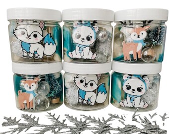 Kids Artic Animals Playdough Jar, Reindeer Jar, Artic Fox Jar, Polar Bear Jar, Holiday Kids Gift, Winter Wonderland Party Favor