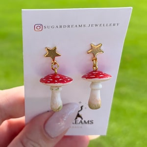 Handmade Mushroom Earrings: Polymer Clay Fantasy Jewelry