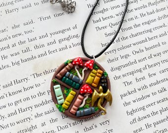 Handmade Polymer Clay Book Dragon Necklace: Bookworm Gift