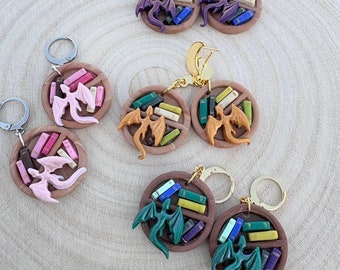 Dragon Book Earrings: Handmade Polymer Clay Bookish Jewelry