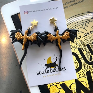 Fourth wing earrings, Xaden Riorson, Violet Sorrengail, black and golden dragons, dragon earrings, Wingleader, Basgiath War College