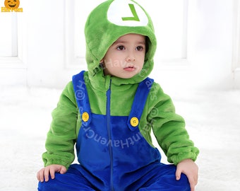 Baby Luigi & Mario Inspired Costume - Soft and Cozy Baby Costume - Unisex Kids Costume - Baby Outfit- Halloween Costume - Halloween Party