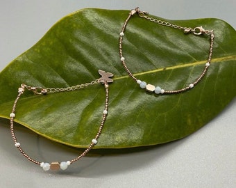 Pulsera de amazonita ligera chapada en oro rosa, joyería, simplista