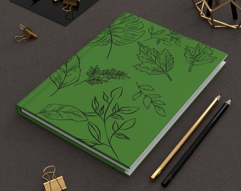 Green Leaf Hardcover Journal Matte Lined Notebook Hard Back