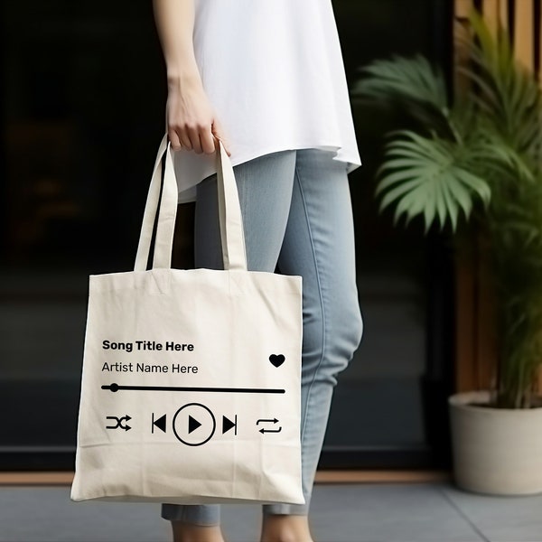 Custom Song Name Cotton Bag, Custom Music Player Shopping Bag, Personalized Song Canvas Bag, Personalized Tote Bag, Favorite Song Tote Bag
