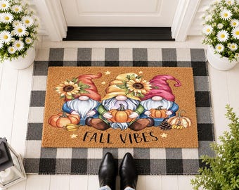 Fall Vibes Doormat, Autumn Welcome Mat, Pumpkin Spice Porch Decor, Harvest Season Entryway Rug, Cozy Fall Greeting Mat