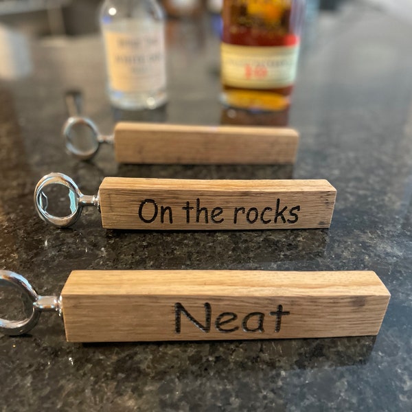 Bourbon Barrel Bottle Opener - Etched with Neat,  On the rocks, or blank no etch