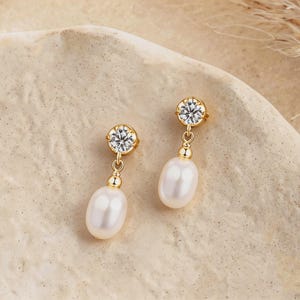 White Oval Pearl Dangle Earrings for Women, 925 Sterling Silver Pearl Earrings, Delicate Bridal Wedding Jewelry, Gift for Her