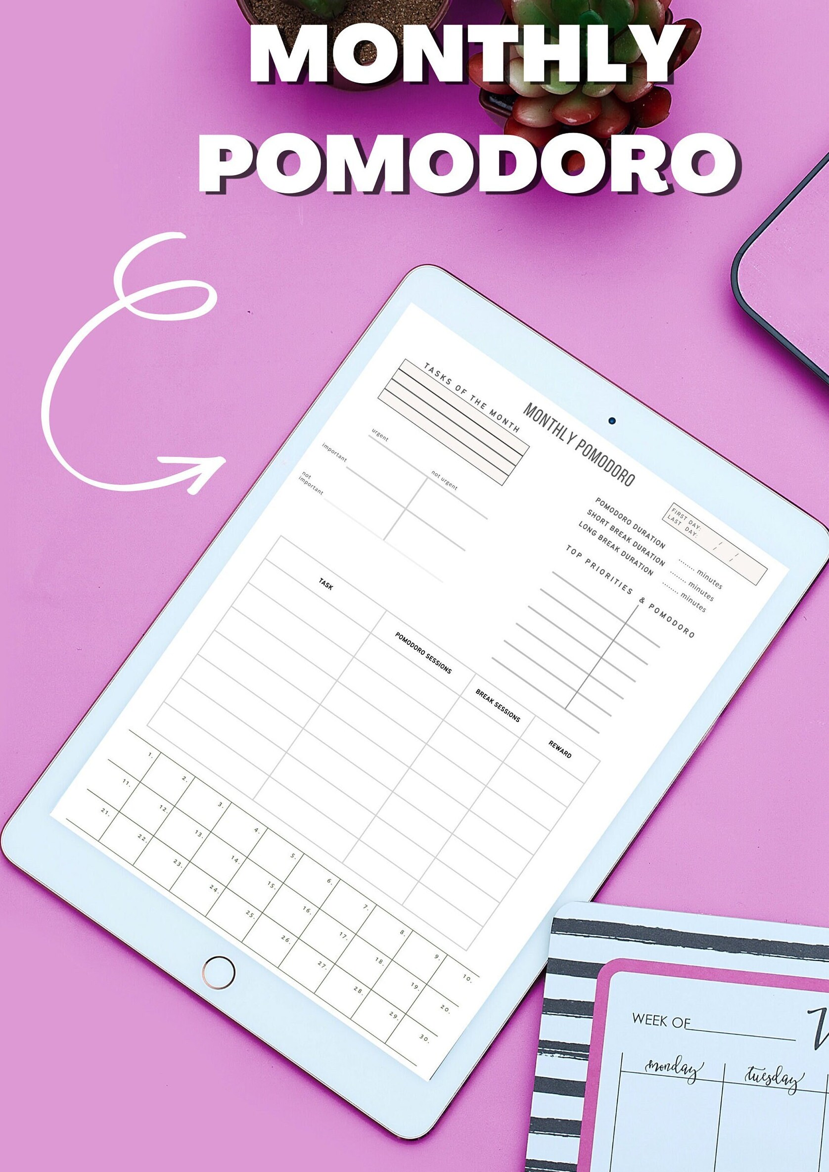 Printable Monthly Pomodoro Planner, Eisenhower Matrix Planner, 2023 ...