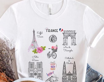 Paris T-shirt, Eiffel Tower T-Shirt, Travel Clothing T-Shirt, Women's Paris T-Shirt, Paris Tees, Paris Skyline, Gift for her Paris, France