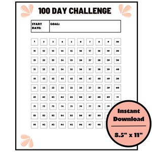 100 Day Challenge, Habit Tracker, Instant download, Goal tracker, PDF