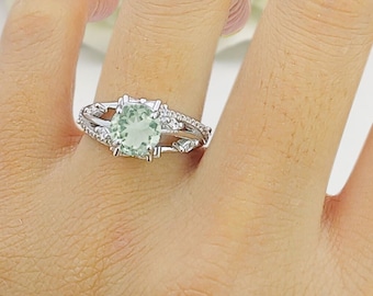 Vintage Art Deco Solitaire Round 2.75CT Natural Green Amethyst Bridal Band Women Ring Wedding Engagement Ring 925 Sterling Silver Ring 9mm