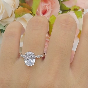 Solitaire Accent Oval Vintage Style Bridal Band Women Oval Ring Cubic Zirconia Wedding Engagement Ring 925 Sterling Silver Ring 10mm