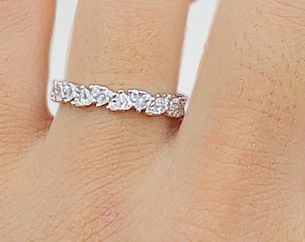 Full Eternity Round and Pear Teardrop Bridal Band Women Ring Cubic Zirconia Wedding Engagement Ring 925 Sterling Silver Ring 3.3mm