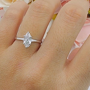 Marquise Cut CZ Sterling Silver Engagement Ring, 1.62 CT