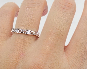 Celtic Knot Round Band Women Ring Cubic Zirconia Wedding Round Stone Ring 925 Sterling Silver Ring 3.2mm