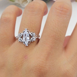 Vintage Solitaire Marquise Cut 0.95CT Bridal Band Women Ring Cubic Zirconia Wedding Engagement Ring 925 Sterling Silver Ring 13.9mm