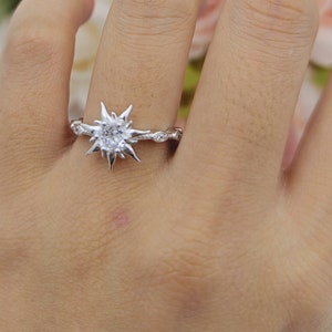 Rapunzel Sonnenblume Rund 0.46ct Braut Band Frauen Ring Zirkonia Hochzeit Verlobung Sonnenblume Form Ring 925 Sterling Silber Ring 13mm