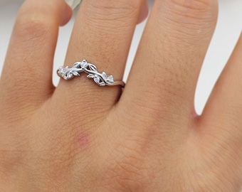 Vintage Stacking Curved Round Bridal Band Women Ring Cubic Zirconia Wedding Engagement Ring 925 Sterling Silver Ring 6.6mm