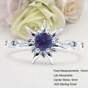Rapunzel Sunflower Round 0.46CT Lab Alexandrite Bridal Band Women Ring Wedding Engagement Sunflower Shape Ring 925 Sterling Silver Ring 13mm