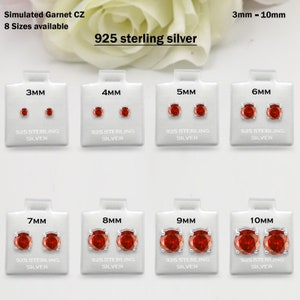 925 Sterling Silver Round Garnet CZ January Stud Earring Post Solitaire Wedding Engagement 3mm 4mm 5mm 6mm 7mm 8mm 9mm 10mm 1 Pair Gift