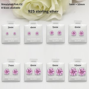 925 Sterling Silber Rund Rosa CZ Ohrstecker Solitär Hochzeit Verlobung 3 mm 4 mm 5 mm 6 mm 7 mm 8 mm 9 mm 10 mm 1 Paar Geschenk