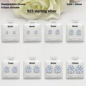 925 Sterling Silver Round Cubic Zirconia April Stud Earring Post Solitaire Wedding Engagement 2mm 3mm 4mm 5mm 6mm 7mm 8mm 9mm 10mm 1 Pair