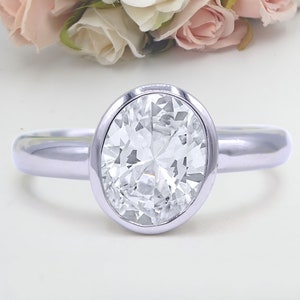 Oval Bezel Set Solitaire Antique Style Art Deco Oval Bridal Band Women Ring Cubic Zirconia Engagement Ring 925 Sterling Silver Ring 8mmX6mm