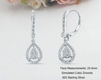 23.4mm Pear Teardrop Cubic Zirconia Hoop Earrings Leverback 925 Sterling Silver Gift Mini Stud Earring Pear Teardrop Shape Earring