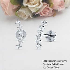 12mm Six Stone Climber Round Stud Earring Women 925 Sterling Silver Stud Earring Cubic Zirconia Push Back Earrings Gift Earring