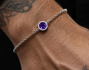 925 Sterling Silver Amethyst CZ Bracelet, Purple CZ Bracelets for Women & Men, February Birthstone Jewelry, Dainty Chain, Gift for Her/Him