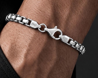 Bransoletka włoska z okrągłym łańcuszkiem w kształcie pudełka ze srebra próby 925 | Minimalistyczna, odważna, unisexowa | Eleganckie bransoletki do łączenia, prezent dla niej/niego