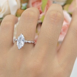 Solitaire Marquise Vintage Style Bridal Band Women Ring Cubic Zirconia Wedding Engagement Marquise Ring 925 Sterling Silver Ring 14mm