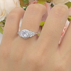 Art Deco Round Vintage Style Bridal Band Women Round Ring Cubic Zirconia Wedding Engagement Ring 925 Sterling Silver Ring 8.7mm