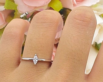 Solitaire Marquise Bridal Band Women Ring Cubic Zirconia Wedding Engagement Marquise Ring 925 Sterling Silver Ring 6.7mm Dainty Petite