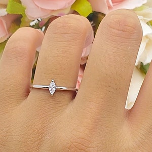 Solitaire Marquise Bridal Band Women Ring Cubic Zirconia Wedding Engagement Marquise Ring 925 Sterling Silver Ring 6.7mm Dainty Petite