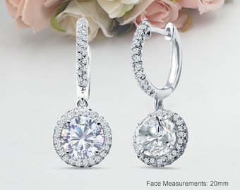 20mm Halo Round Drop Dangle Hoop Earrings Women 925 Sterling Silver Stud Earring CZ Post and Click Back Round Earrings Gift Earring