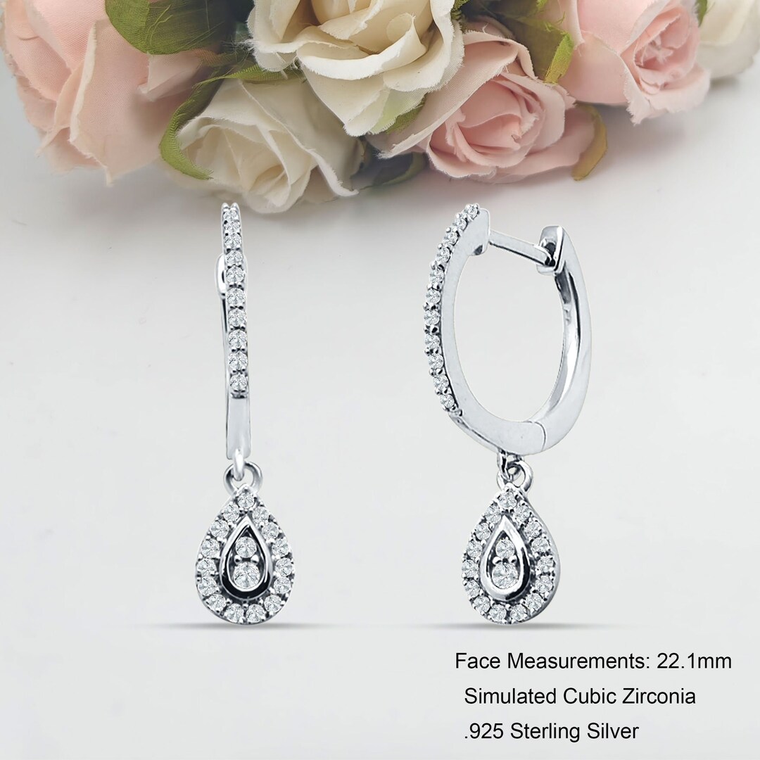 22.1mm Pear Teardrop Cubic Zirconia Hoop Earrings Click
