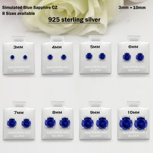 925 Sterling Silver Round Blue Sapphire September Stud Earring Post Solitaire Wedding Engagement 3mm 4mm 5mm 6mm 7mm 8mm 9mm 10mm 1 Pair