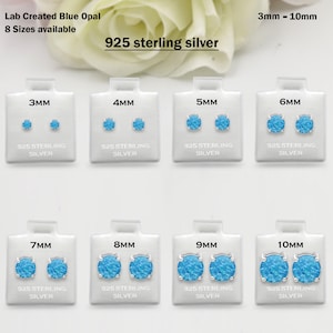 925 Sterling Silver Round Lab Blue Opal Stud Earring Post Solitaire Wedding Engagement 3mm 4mm 5mm 6mm 7mm 8mm 1 Pair Blue Opal Earring