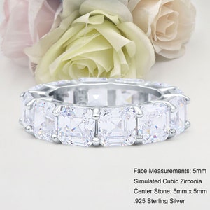 Stackable Band Asscher Cut Full Eternity 8.52CT Bridal Band Women Ring Cubic Zirconia Wedding Engagement Ring 925 Sterling Silver Ring 5mm